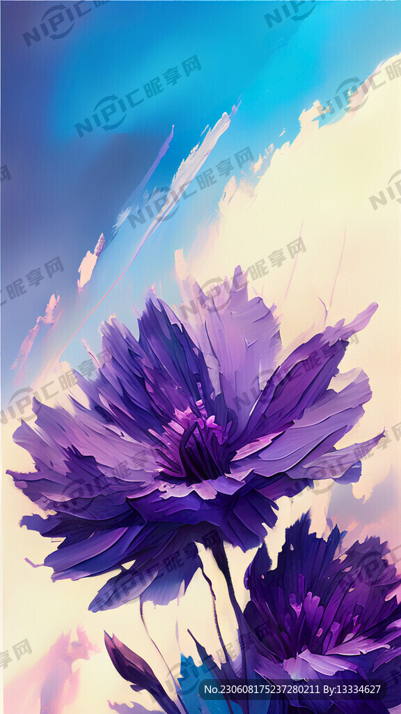 渐变的紫色花朵；精致的笔触；唯