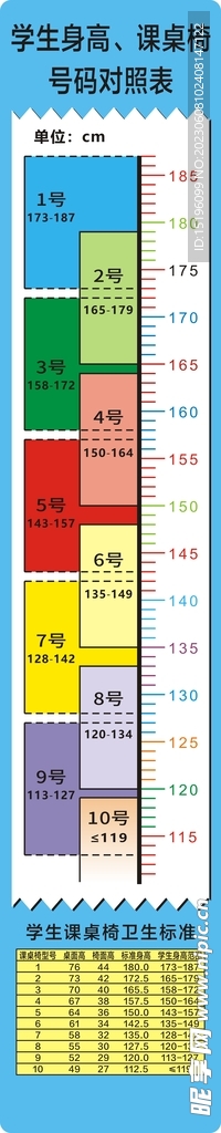 身高课桌椅号码对照表