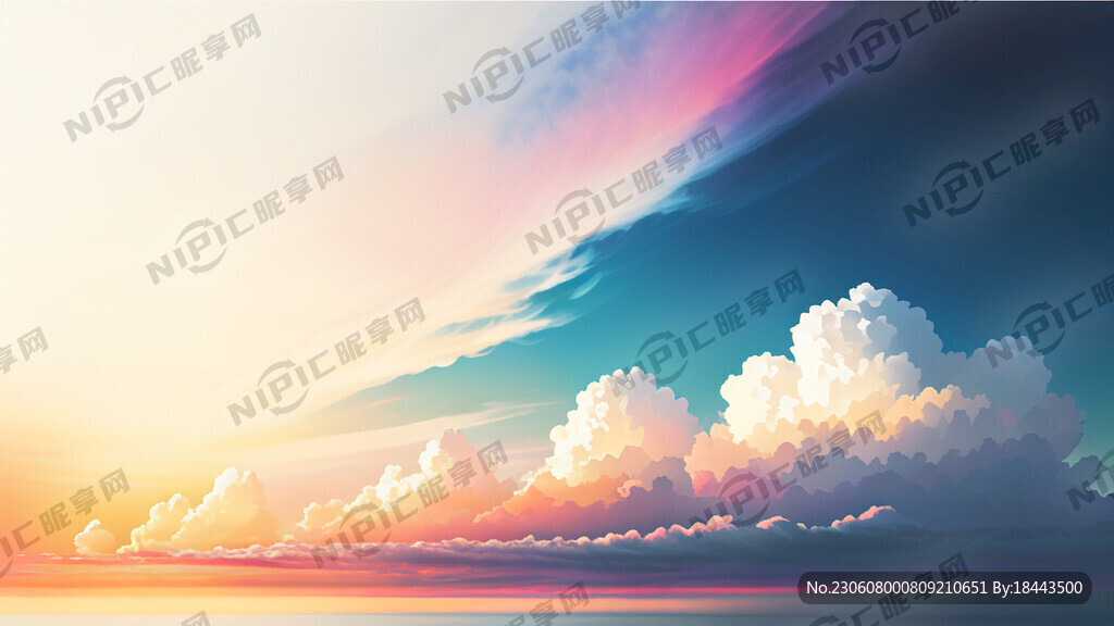 白色背景天空梦幻彩色白云明亮中
