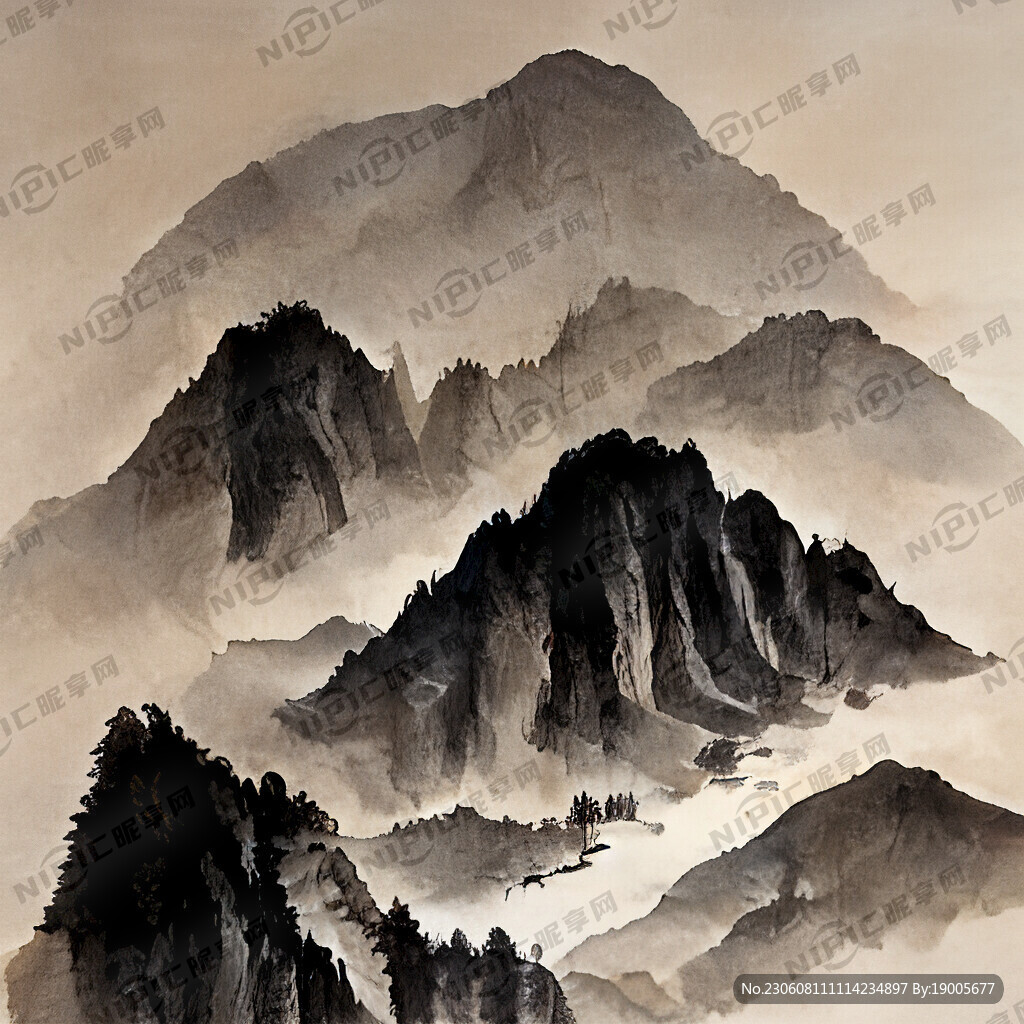 山谷 中国风 中国画 山水
