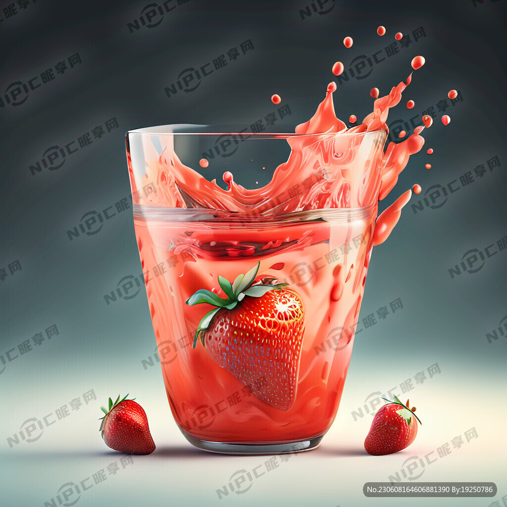 杯子草莓汁喷溅底色清新