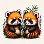 小熊猫，两只，可爱，卡通，动感，高清，手绘，竹子，黑白卡通