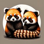 小熊猫，大小两只，可爱，卡通，抽象，高清，手绘，竹子，黑白卡通