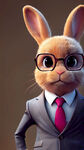 小兔子，上班族，皮克斯动画风格，带着眼镜，穿着西服领带，3D模型，彩色辛烷值渲染，完美光影，电影质感，高清