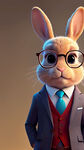 小兔子，上班族，皮克斯动画风格，带着眼镜，穿着西服领带，3D模型，彩色辛烷值渲染，完美光影，电影质感，高清