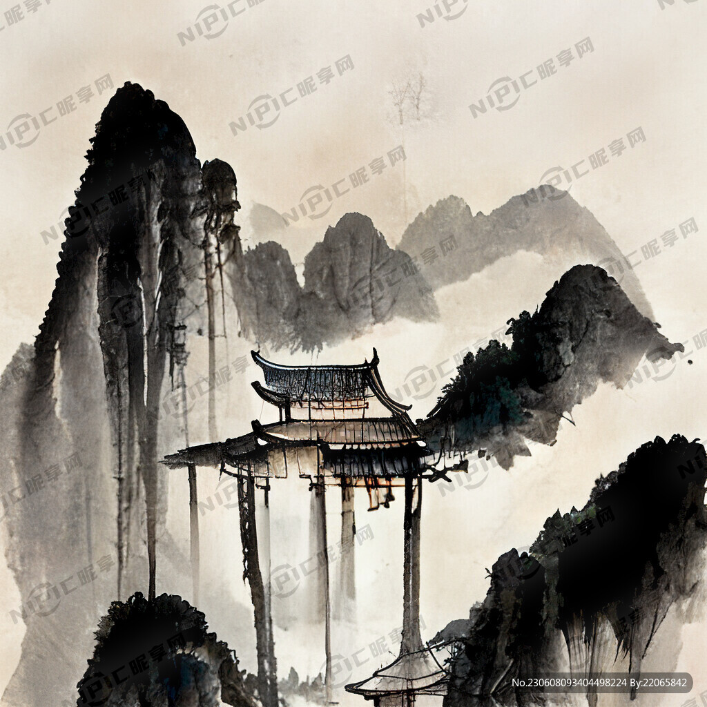亚索 山水画 竹林 房屋