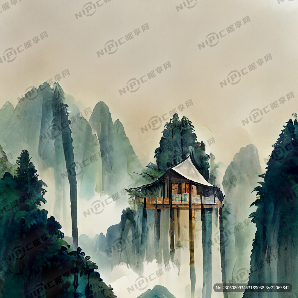 亚索 山水画 竹林 房屋