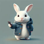 可爱的小白兔，穿着衣服，自拍，纯色背景