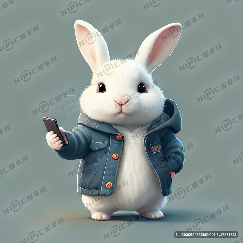 可爱的小白兔 穿着衣服 自拍