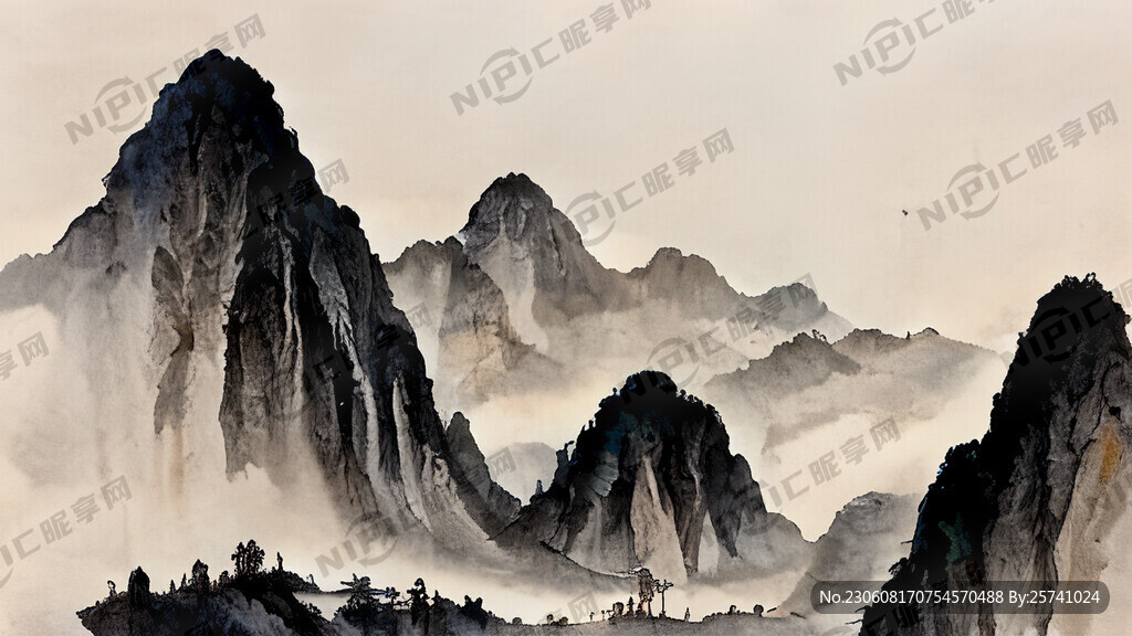 山谷 中国风 中国画 山水