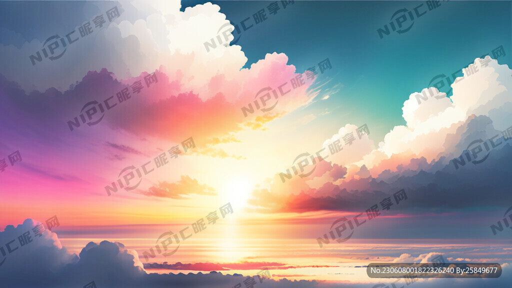 白色背景天空梦幻彩色白云明亮中
