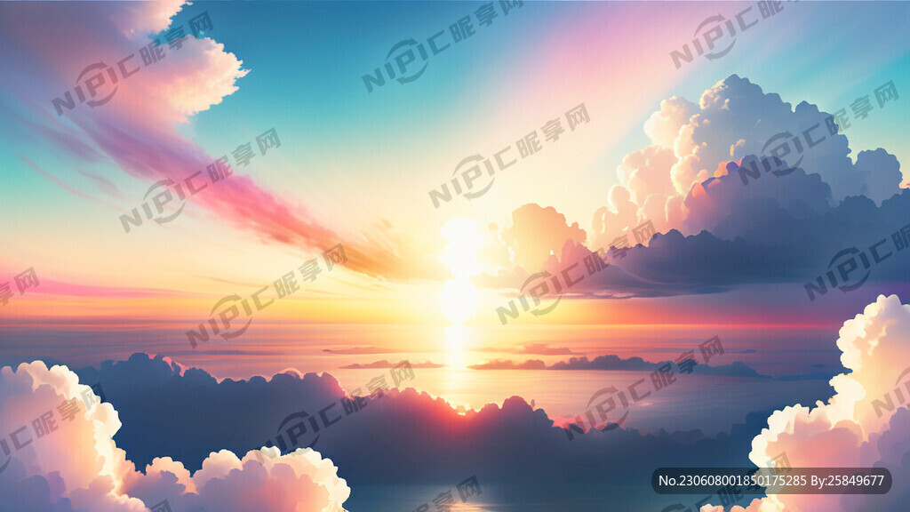 白色背景天空梦幻彩色白云明亮中