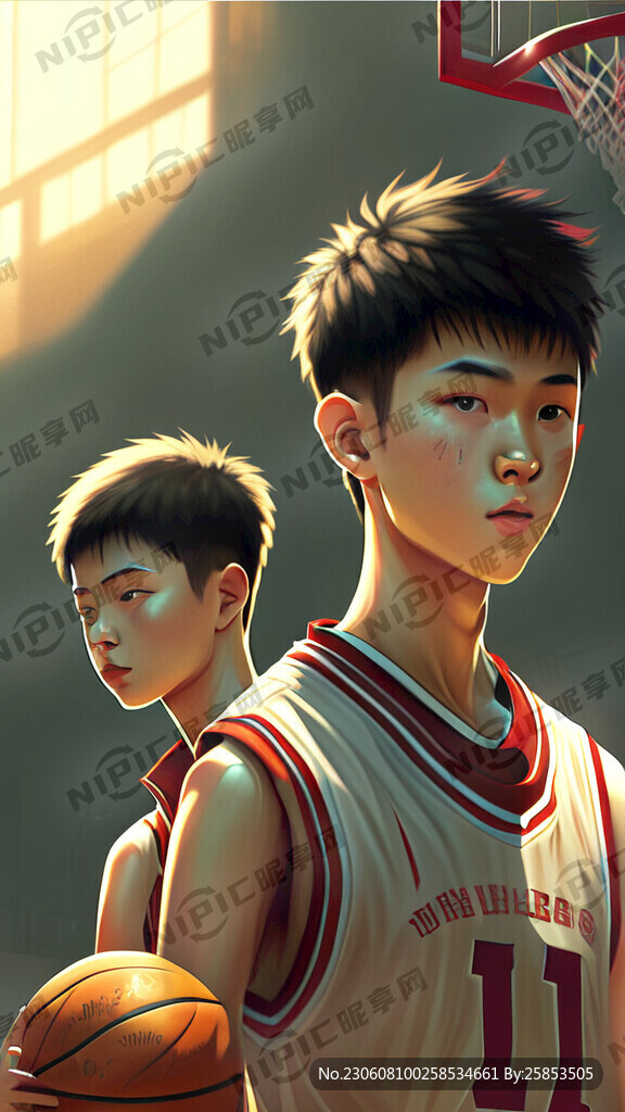 两个阳光的篮球少年