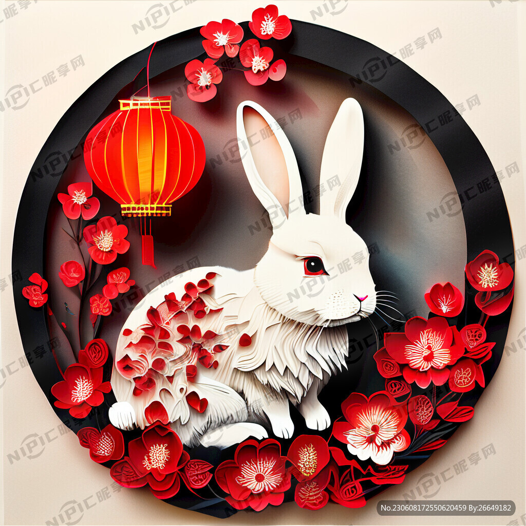 衍纸艺术 春节 可爱兔子 红梅