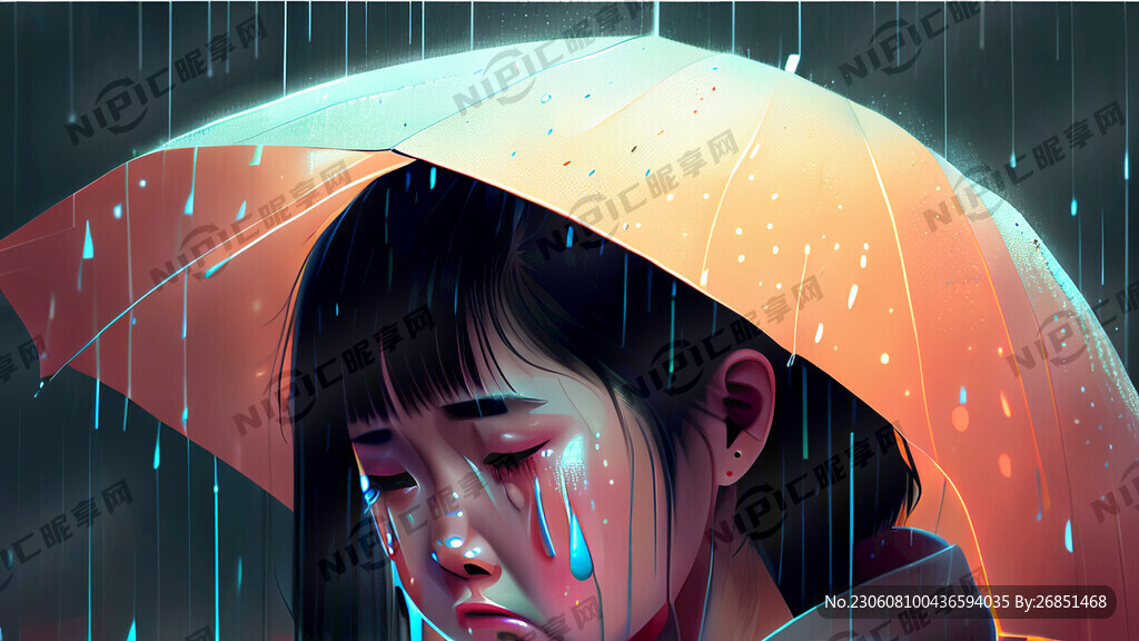 淋雨的女孩 科技 光效 哭泣