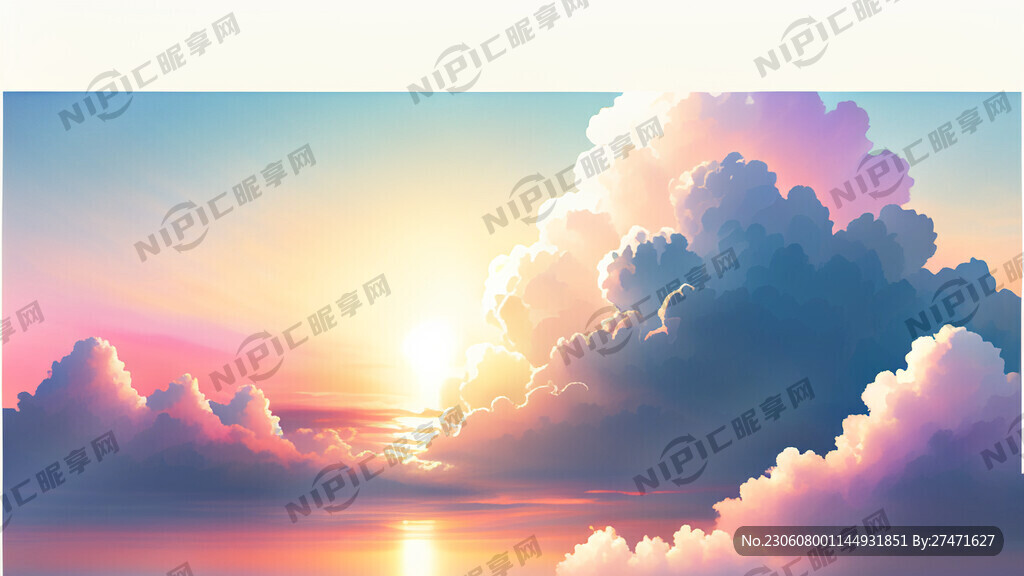 白色背景天空梦幻彩色白云明亮中