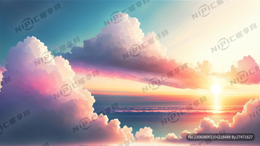 白色背景天空梦幻彩色白云明亮中