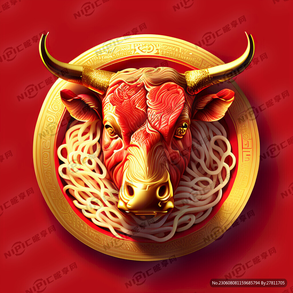 牛肉面 红色背景 金色字