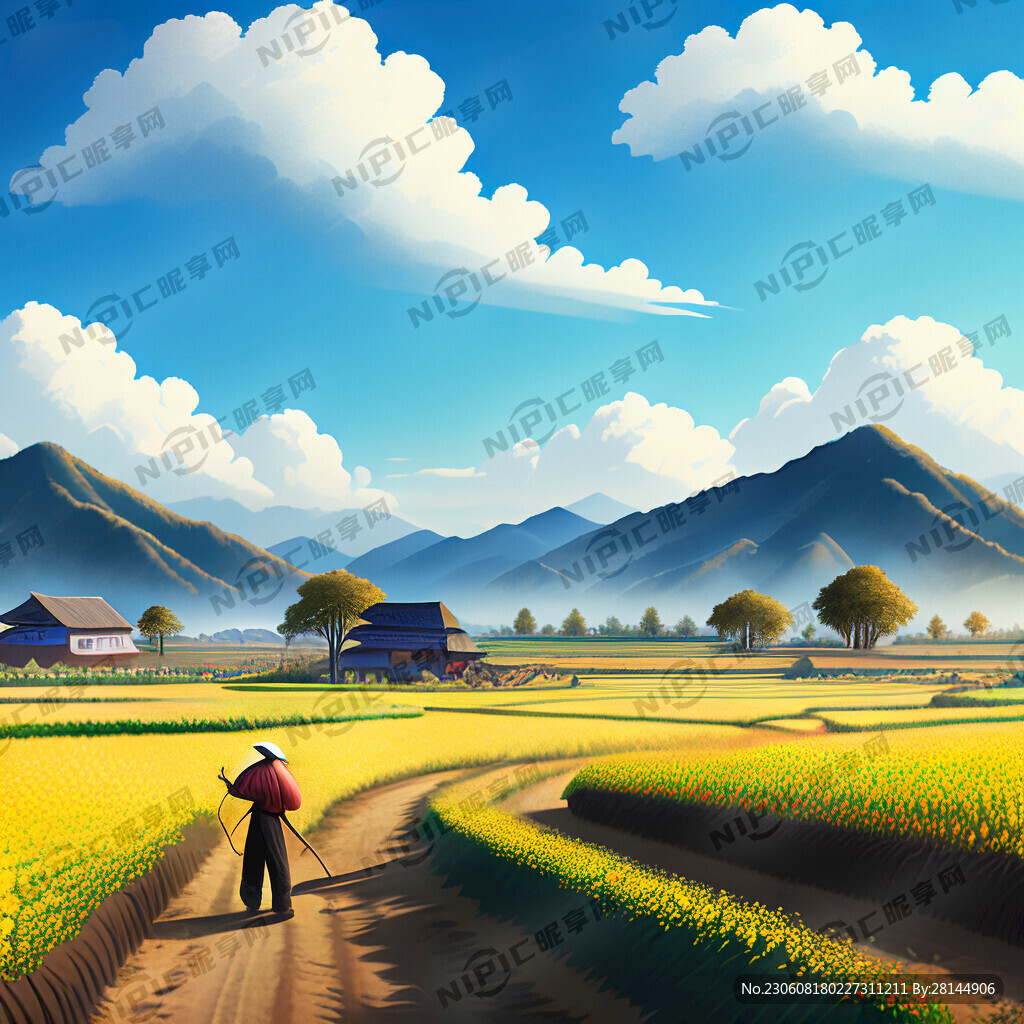 蓝天白云农场农民春播秋收清澈通