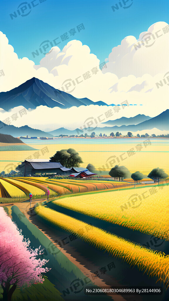 蓝天白云农场农民春播秋收清澈通