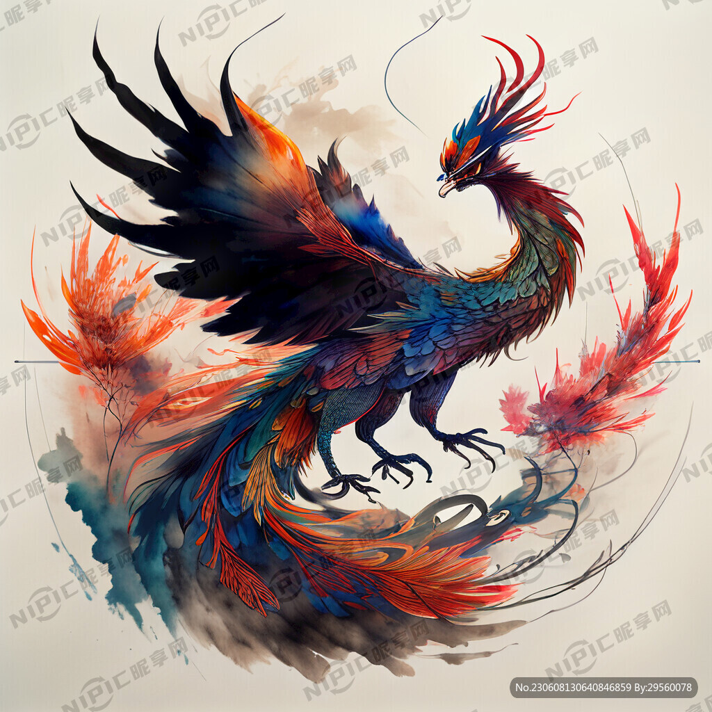 一条龙和一条凤凰在打架 中国风