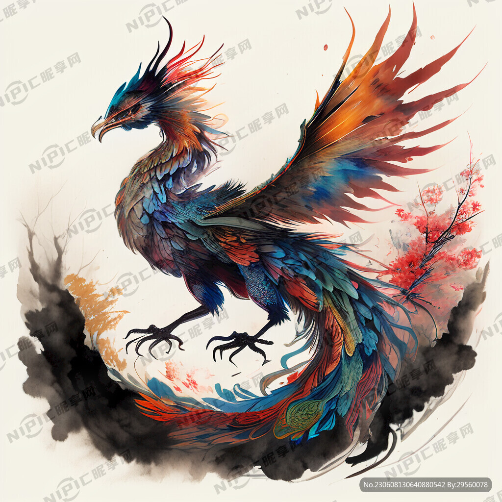 一条龙和一条凤凰在打架 中国风