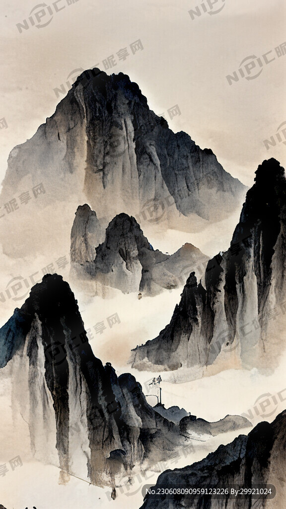 山谷 中国风 中国画 山水