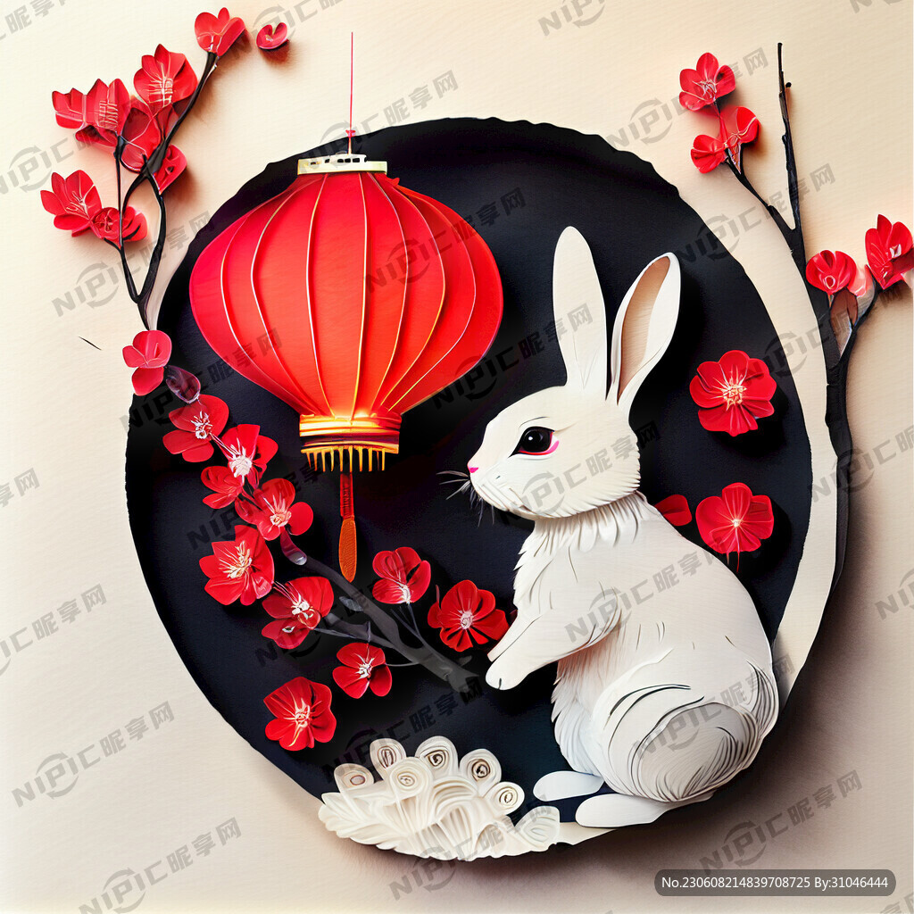 衍纸艺术 春节 可爱兔子 红梅