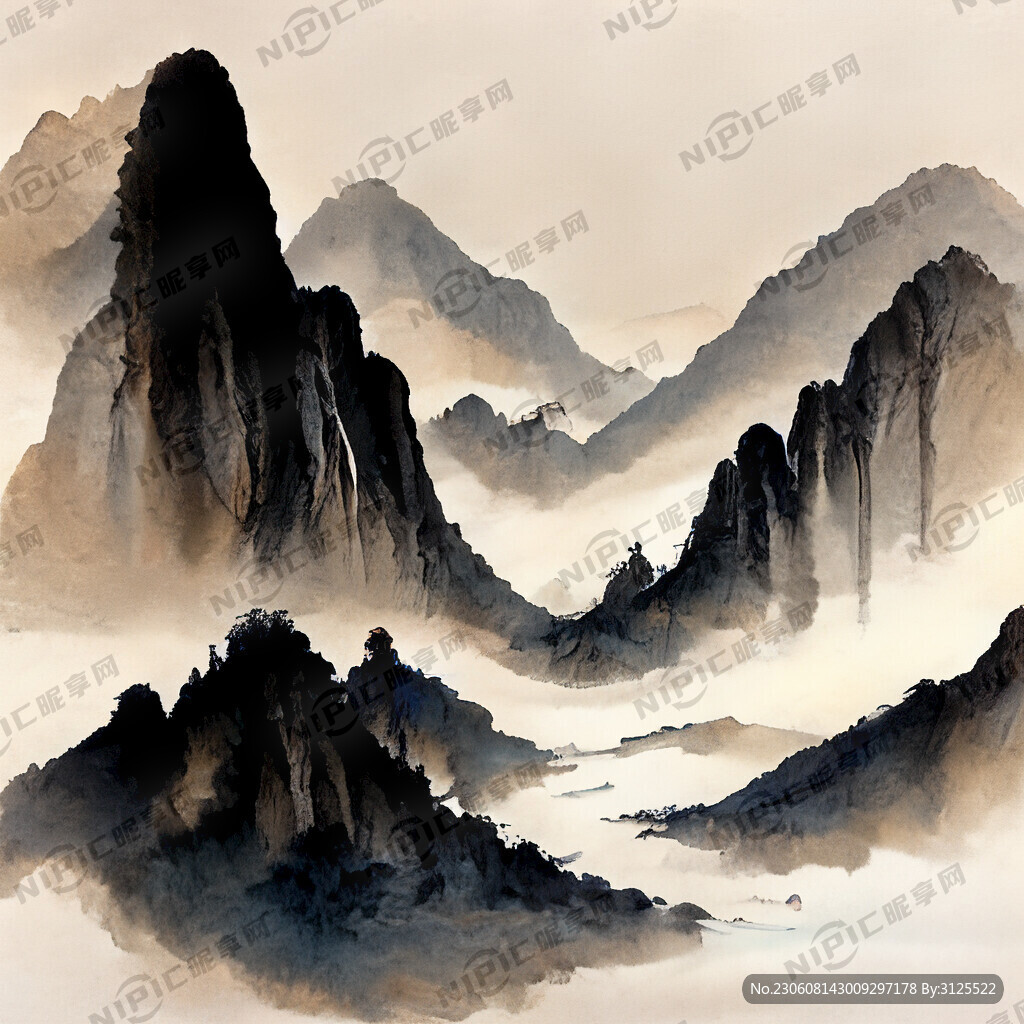 山谷 中国风 中国画 山水