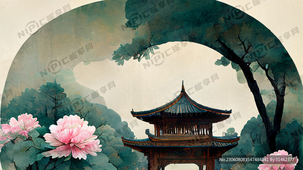 一片芍药花 远处是行道树