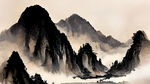 山谷，中国风，中国画，山水，水墨风格，写意，意境，高雅，高清，仙风道骨，茶道，炊烟