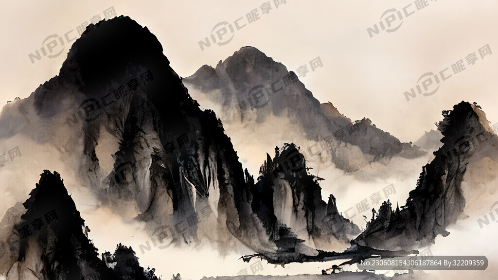 山谷 中国风 中国画 山水