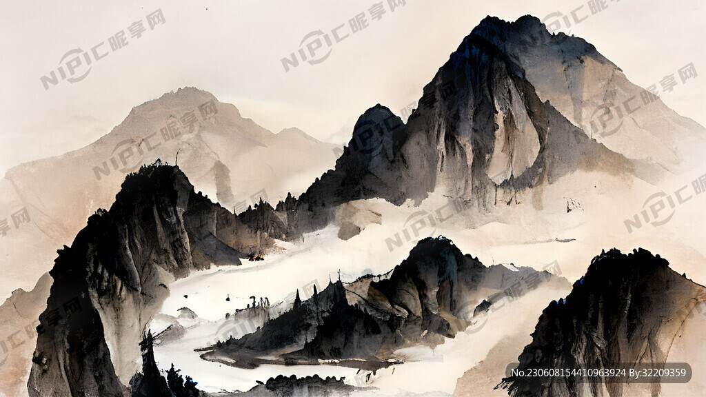山谷 中国风 中国画 山水