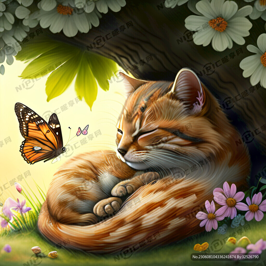 一只狸花猫 在树下树下睡觉