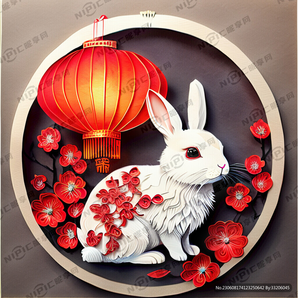 衍纸艺术 春节 可爱兔子 红梅