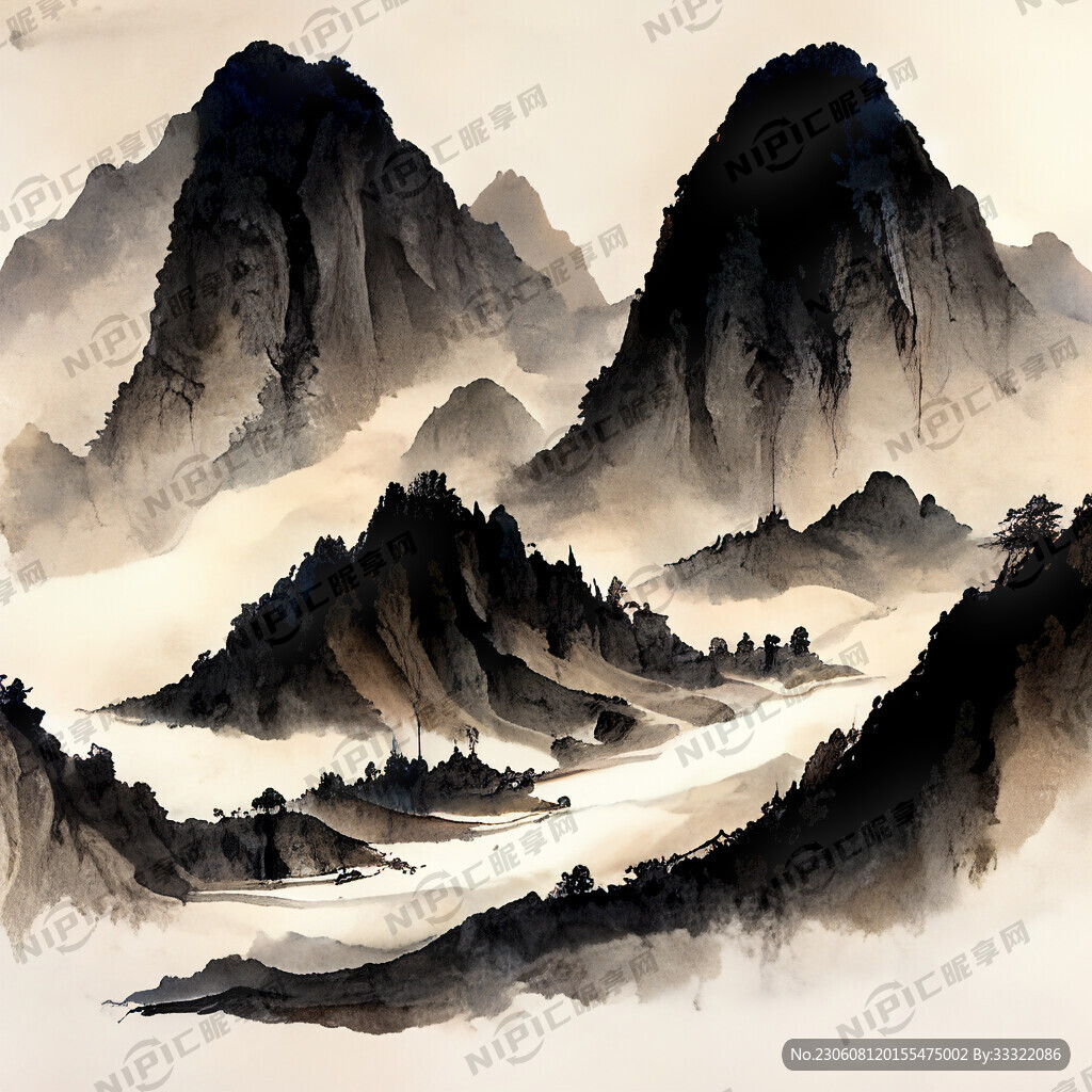 山谷 中国风 中国画 山水