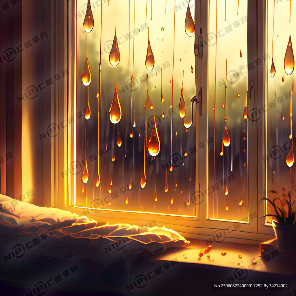 温暖窗户雨滴