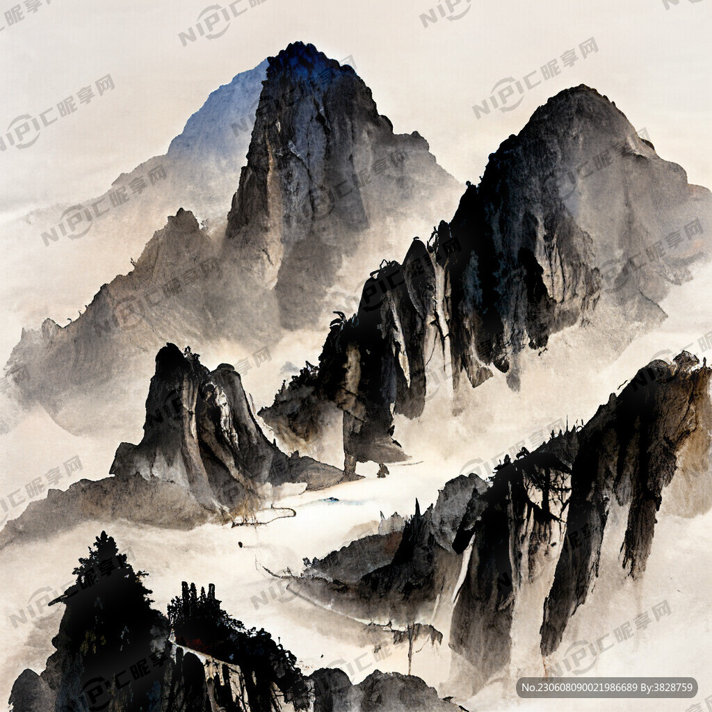 山谷 中国风 中国画 山水