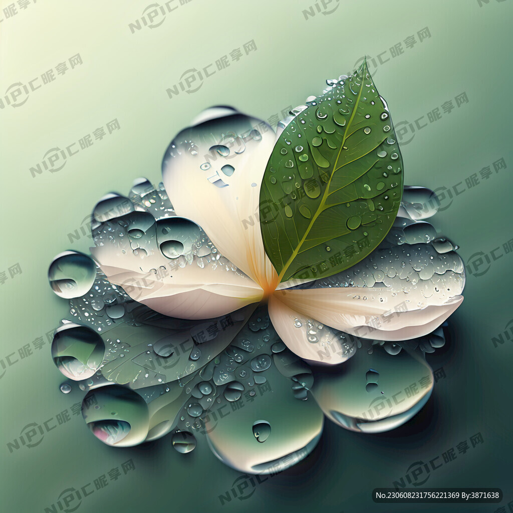 带露水的花瓣和绿叶