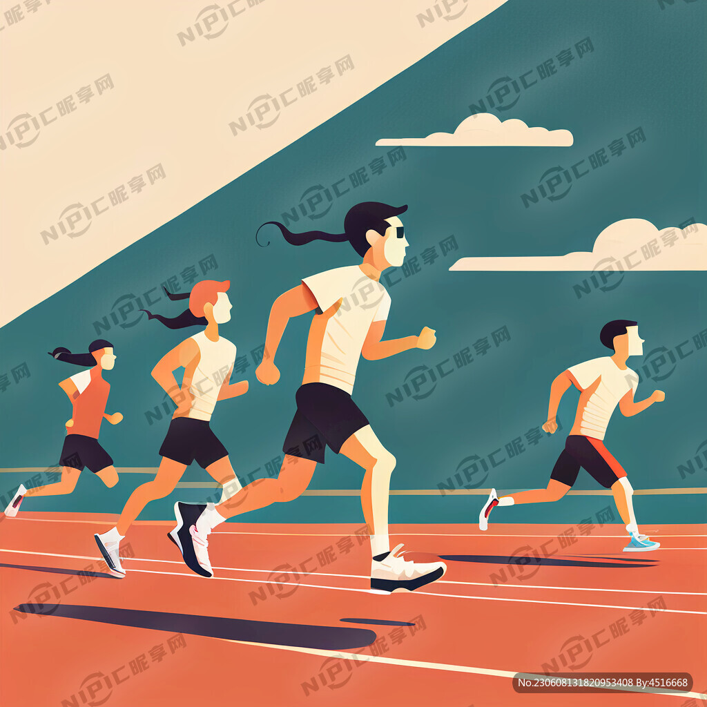 扁平 向前跑步 插画 运动会