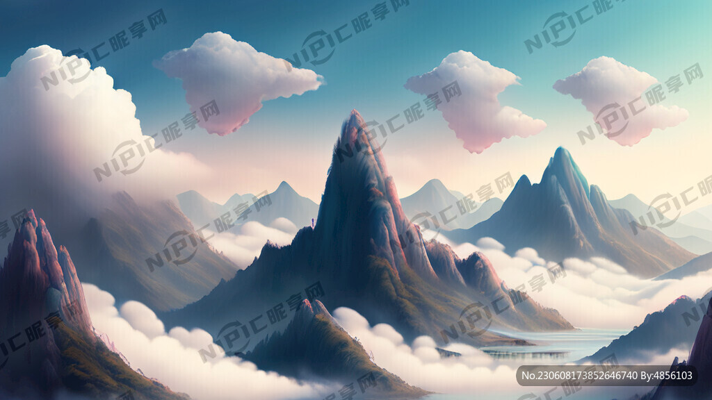 仙鹤祥云仙境山水意境