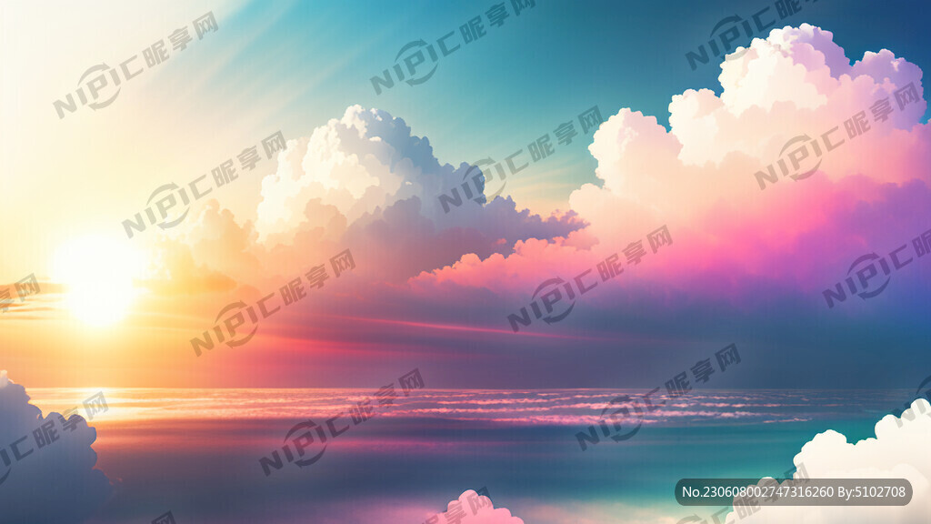 白色背景天空梦幻彩色白云明亮中