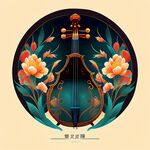 中国风，明亮插画，乐器，古筝，艺术创想