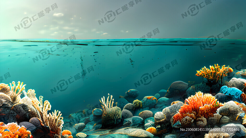 海底 珊瑚 水草 礁石 海水