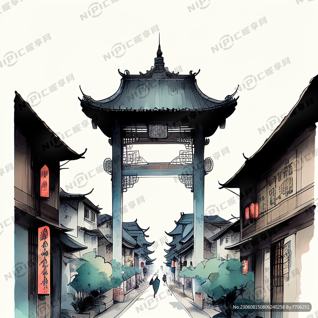 国风街道 对称 商业元素