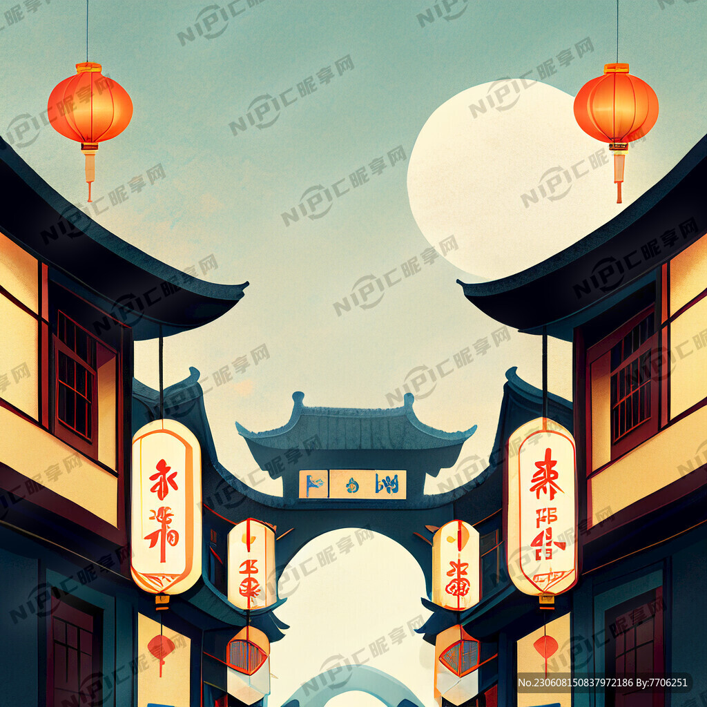 国风街道 对称 商业元素