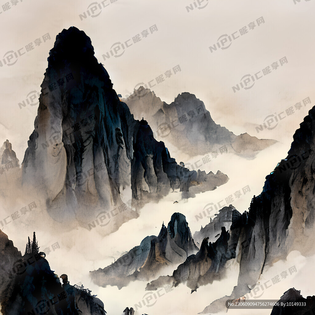山谷 中国风 中国画 山水