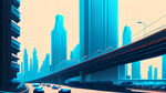 城市，科技，赛博，未来，蓝色调，车水马龙