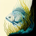 海鱼，海藻，鱼蛋白，线画