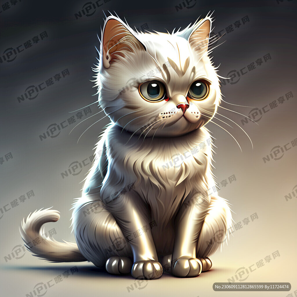 卡通猫咪 银渐层 蹲着